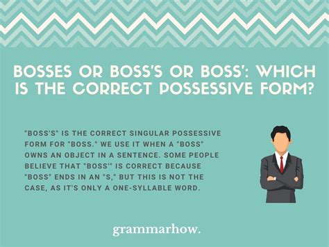 possessive boss|boss's or bosses plural.